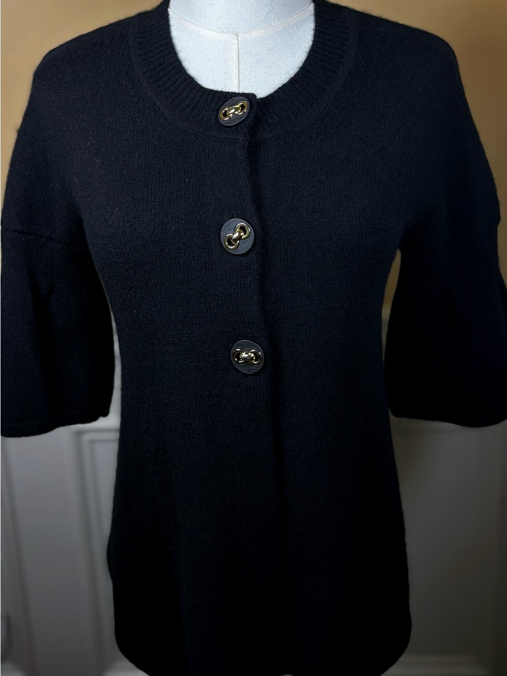 🖤 VINCE 100% Cashmere Black Statement Cardigan XS Gold Hardware